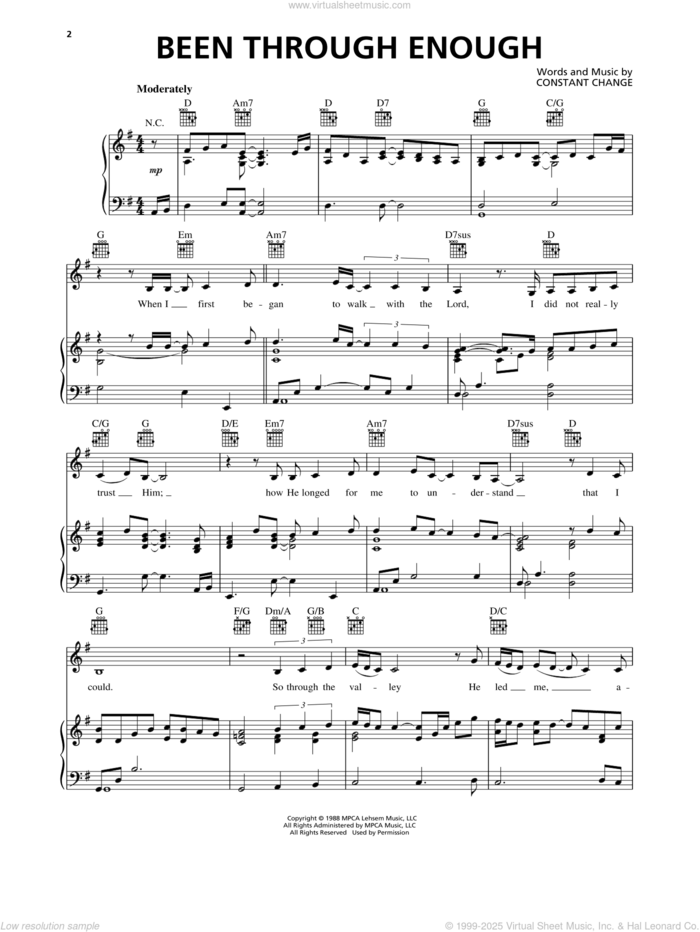 Been Through Enough sheet music for voice, piano or guitar by Janet Paschal and Constant Change, intermediate skill level