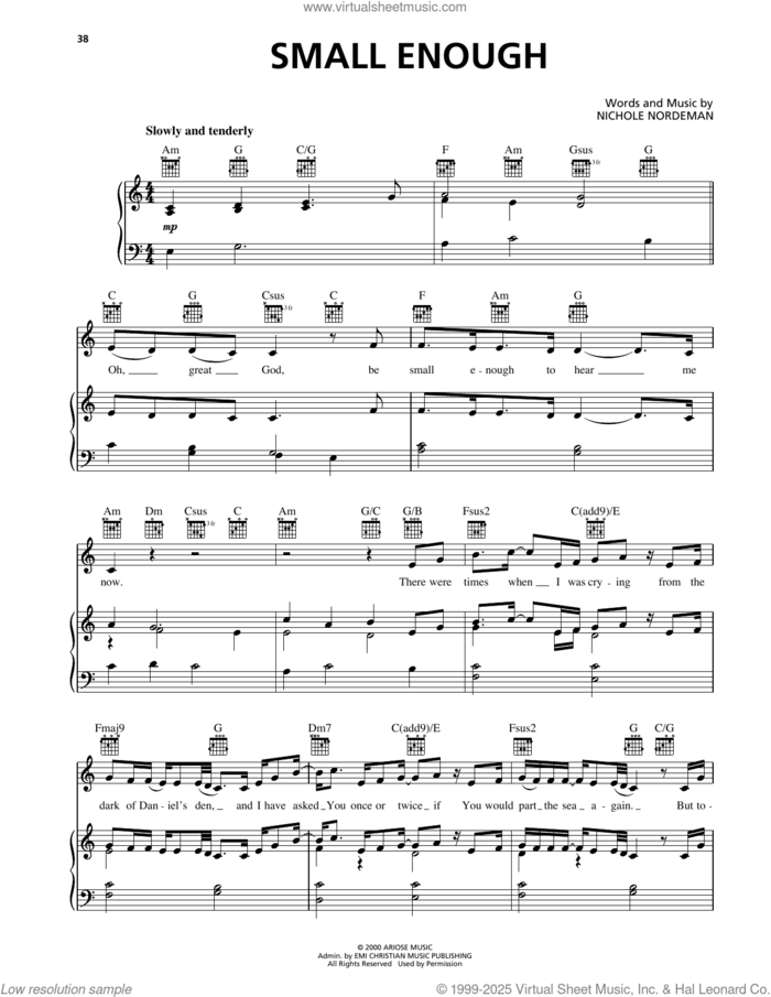 Small Enough sheet music for voice, piano or guitar by Nichole Nordeman, intermediate skill level