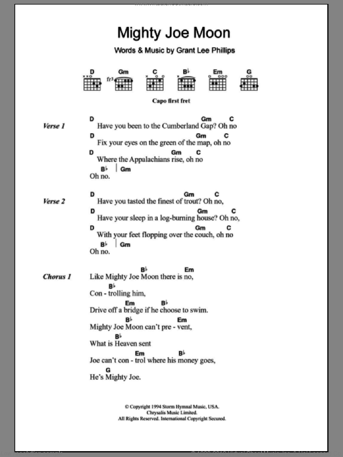 Mighty Joe Moon sheet music for guitar (chords) by Grant Lee Buffalo and Grant Lee Phillips, intermediate skill level