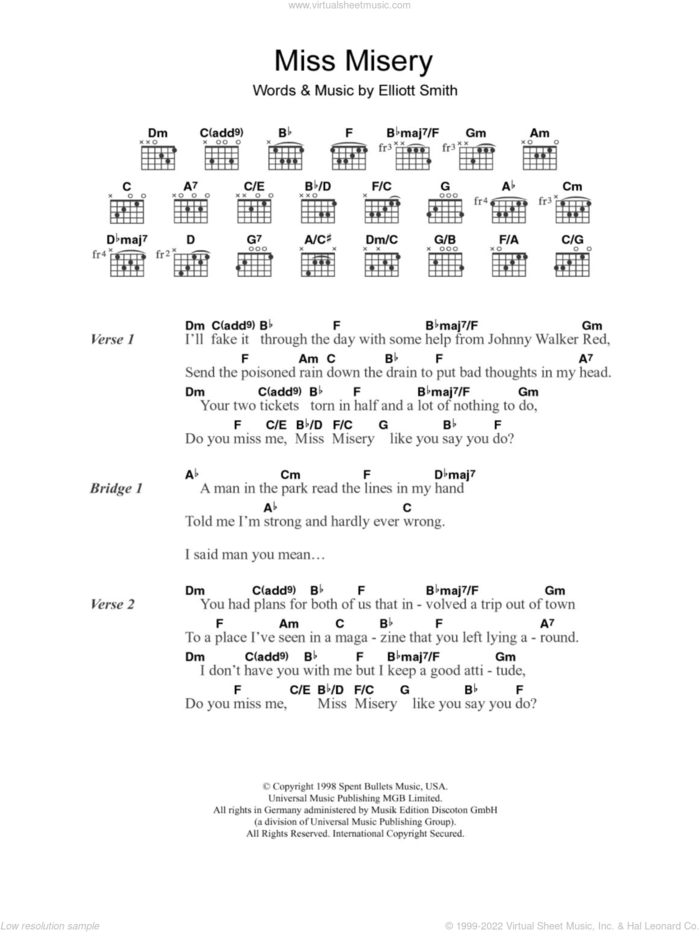 Miss Misery sheet music for guitar (chords) by Elliott Smith, intermediate skill level