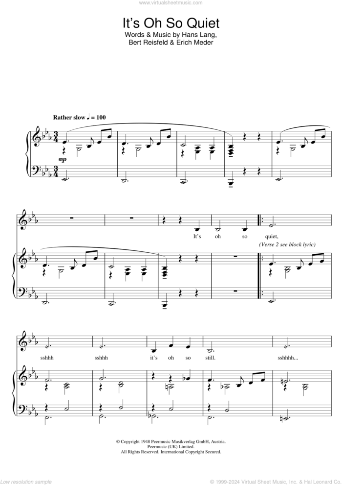 It's Oh So Quiet sheet music for voice and piano by Bjork Gudmundsdottir, Lisa Ekdahl, Bert Reisfeld, Erich Meder and Hans Lang, intermediate skill level