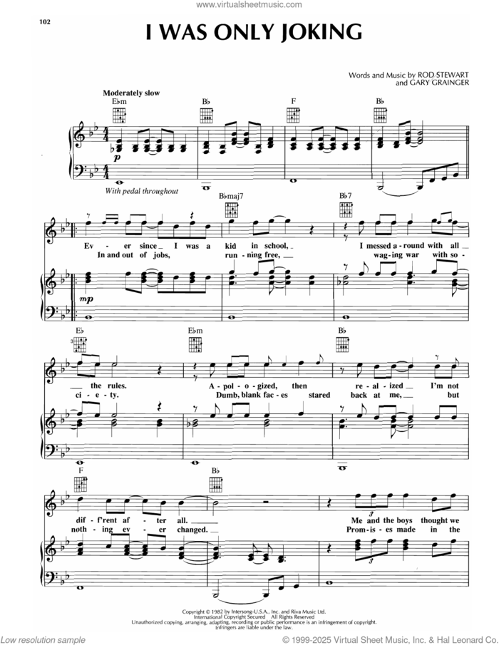 I Was Only Joking sheet music for voice, piano or guitar by Rod Stewart and Gary Grainger, intermediate skill level