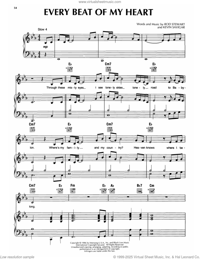 Every Beat Of My Heart sheet music for voice, piano or guitar by Rod Stewart and Kevin Savigar, intermediate skill level