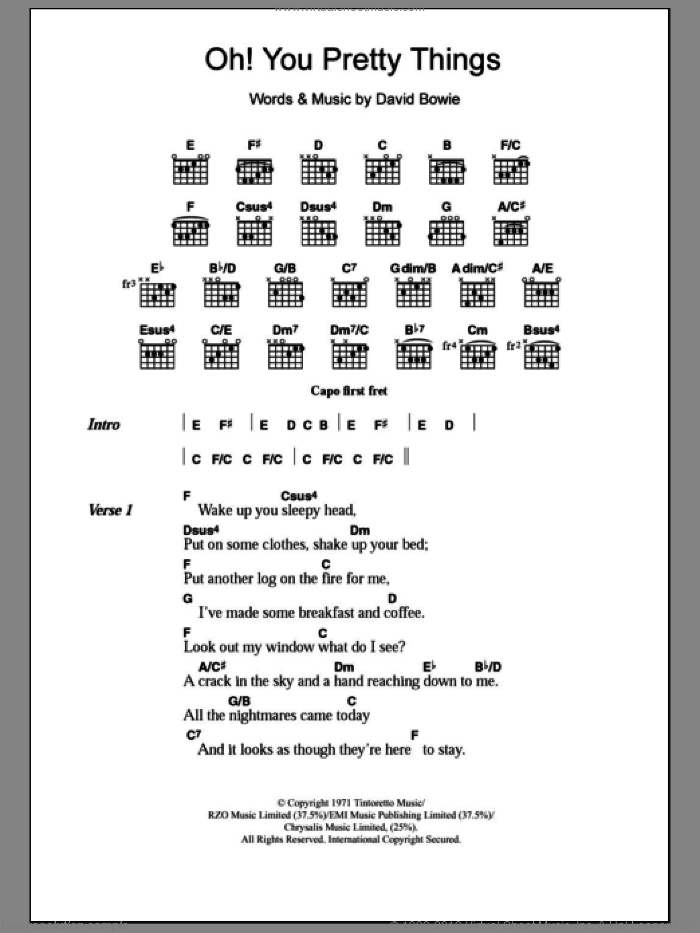 Oh! You Pretty Things sheet music for guitar (chords) by David Bowie, intermediate skill level