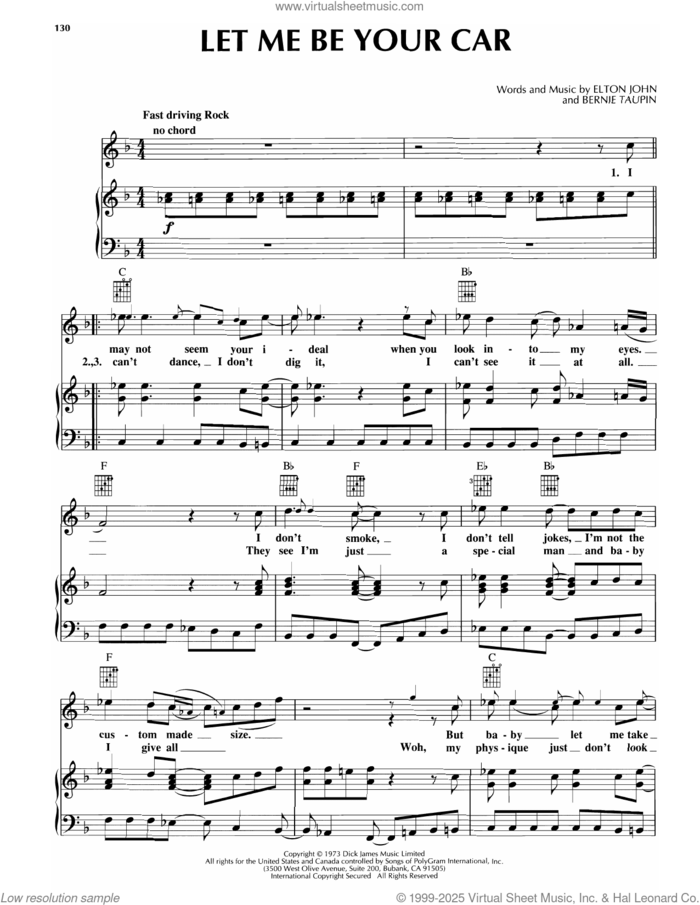 Let Me Be Your Car sheet music for voice, piano or guitar by Rod Stewart, Bernie Taupin and Elton John, intermediate skill level