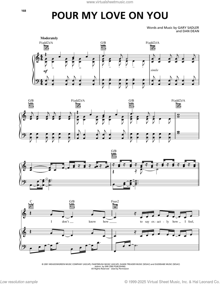 Pour My Love On You sheet music for voice, piano or guitar by Phillips, Craig & Dean, Dan Dean and Gary Sadler, intermediate skill level