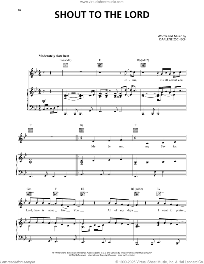 Shout To The Lord sheet music for voice, piano or guitar by Carman and Darlene Zschech, intermediate skill level