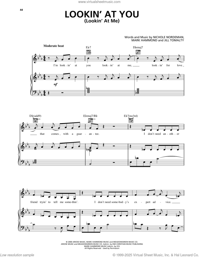 Lookin' At You (Lookin' At Me) sheet music for voice, piano or guitar by Nichole Nordeman, Jill Tomalty and Mark Hammond, intermediate skill level