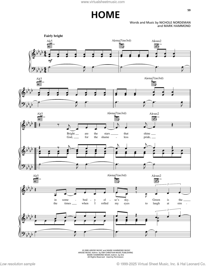 Home sheet music for voice, piano or guitar by Nichole Nordeman and Mark Hammond, intermediate skill level