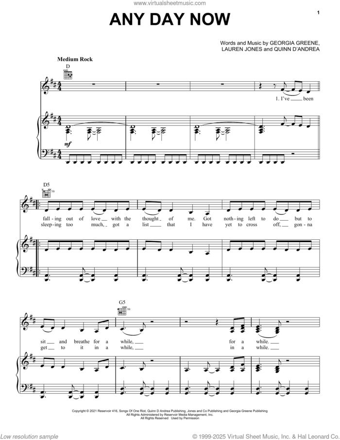 Any Day Now sheet music for voice, piano or guitar by Trousdale, Georgia Greene and Lauren Jones, intermediate skill level