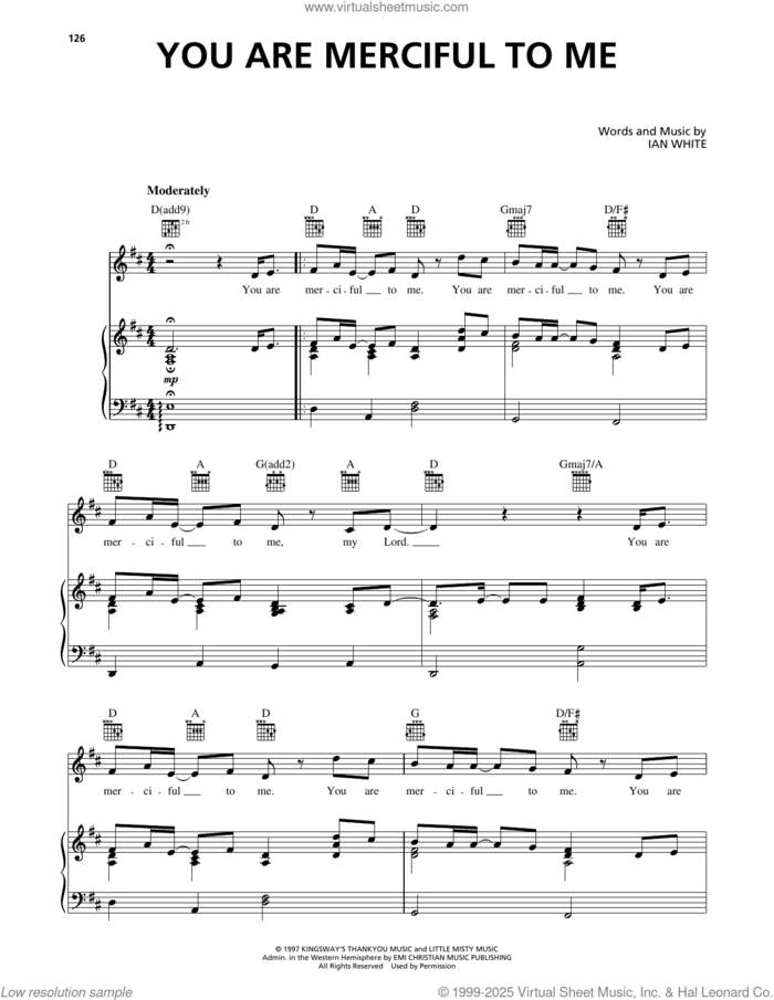 You Are Merciful To Me sheet music for voice, piano or guitar by Ian White, intermediate skill level