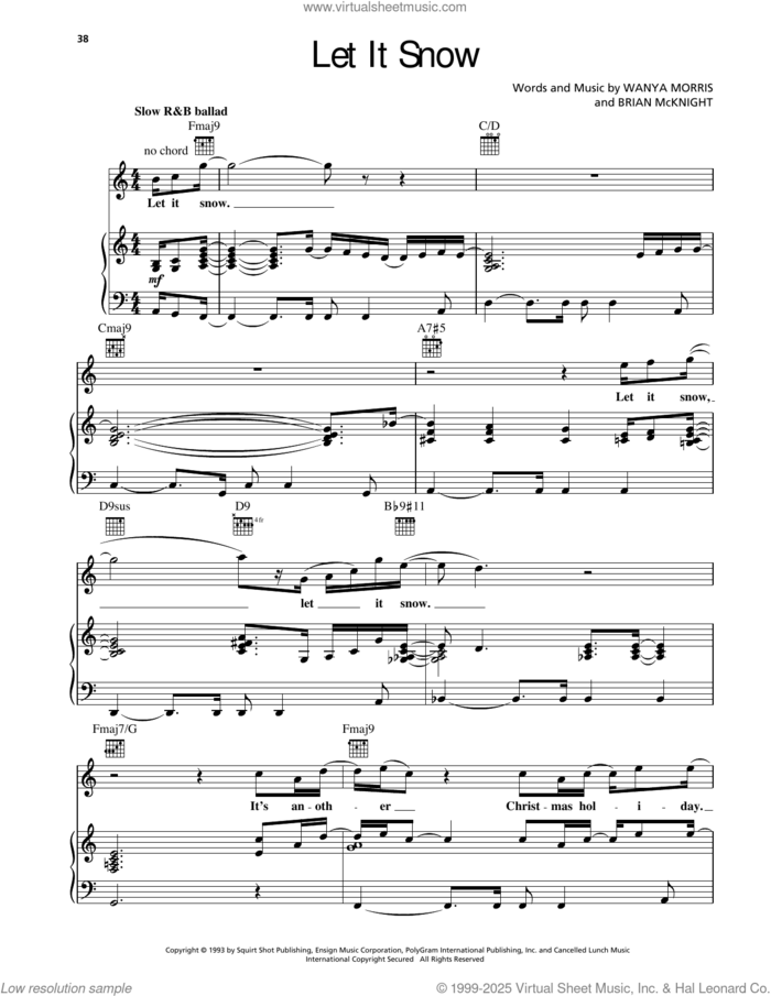 Let It Snow sheet music for voice, piano or guitar by Brian McKnight, Boyz II Men and Wanya Morris, intermediate skill level