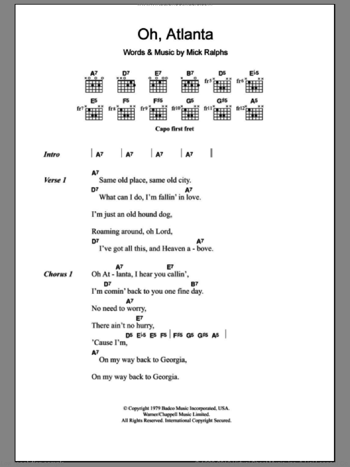 Oh, Atlanta sheet music for guitar (chords) by Alison Krauss and Mick Ralphs, intermediate skill level