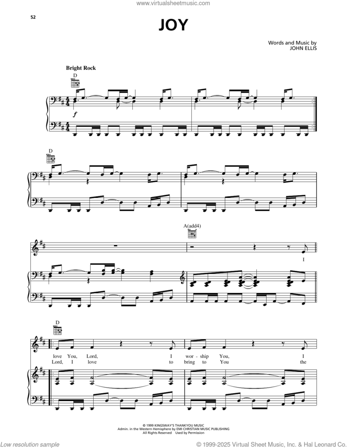 Joy sheet music for voice, piano or guitar by Tim Hughes and John Ellis, intermediate skill level