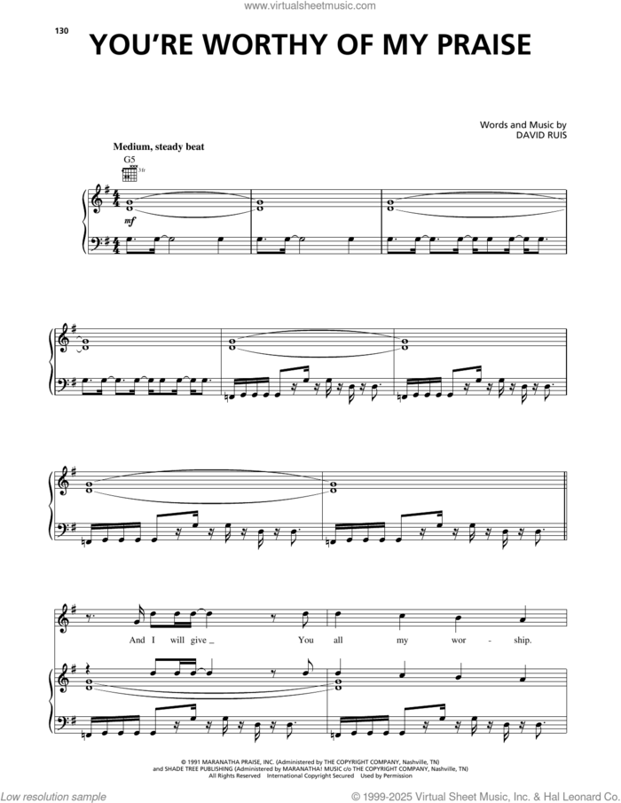 You're Worthy Of My Praise sheet music for voice, piano or guitar by Passion and David Ruis, intermediate skill level