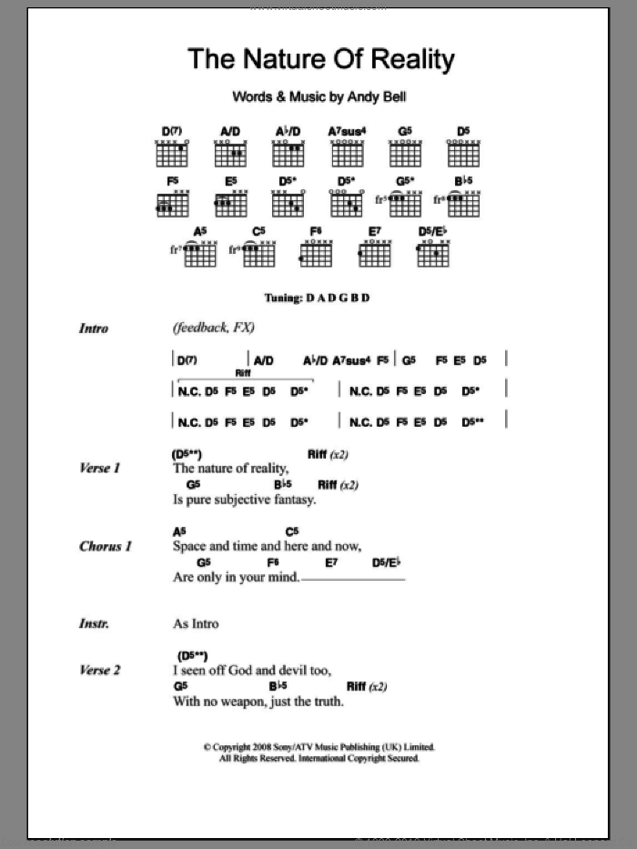 The Nature Of Reality sheet music for guitar (chords) by Oasis and Andy Bell, intermediate skill level