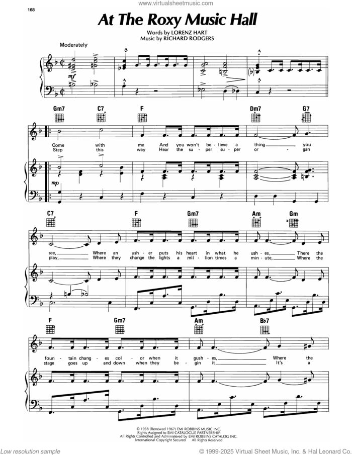 At The Roxy Music Hall (from I Married An Angel) sheet music for voice, piano or guitar by Richard Rodgers and Lorenz Hart, intermediate skill level
