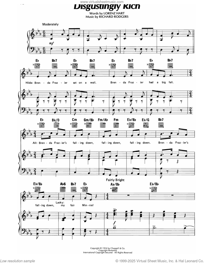 Disgustingly Rich (from Higher And Higher) sheet music for voice, piano or guitar by Richard Rodgers and Lorenz Hart, intermediate skill level