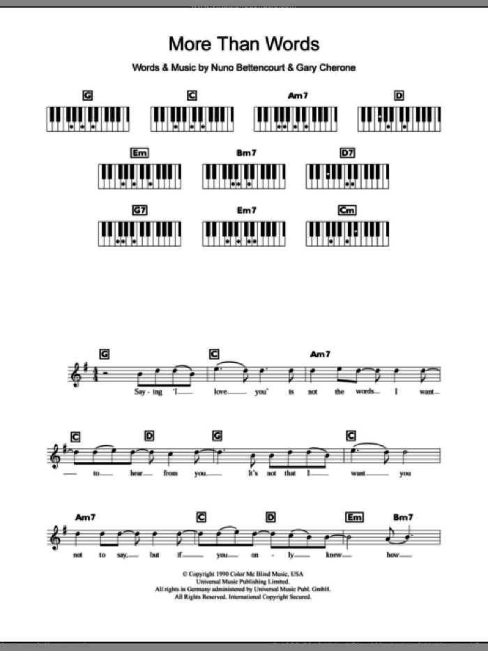 More Than Words sheet music for piano solo (chords, lyrics, melody) by Westlife, Extreme, Gary Cherone and Nuno Bettencourt, intermediate piano (chords, lyrics, melody)