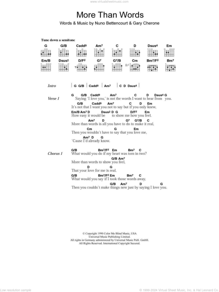 More Than Words sheet music for guitar (chords) by Westlife, Extreme, Gary Cherone and Nuno Bettencourt, intermediate skill level