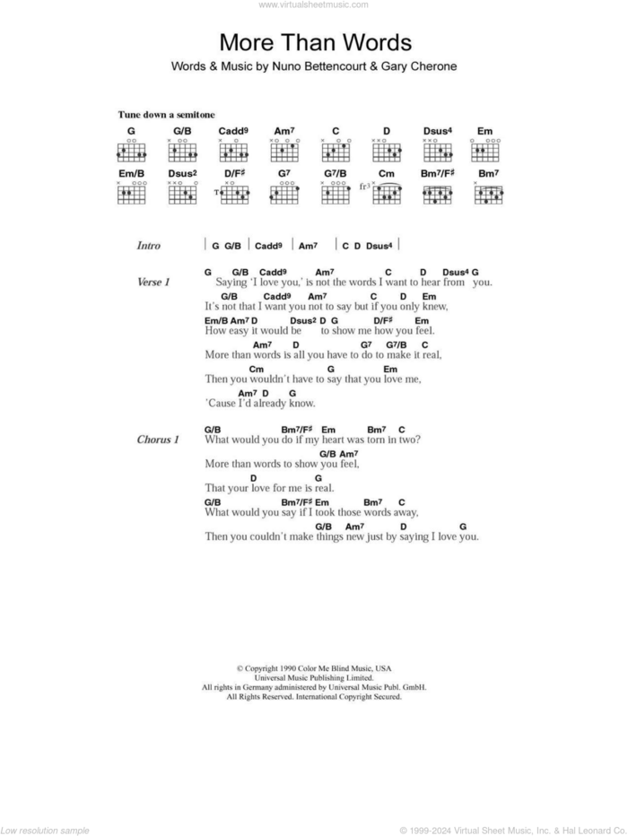 More Than Words sheet music for guitar (chords) by Westlife, Extreme, Gary Cherone and Nuno Bettencourt, intermediate skill level