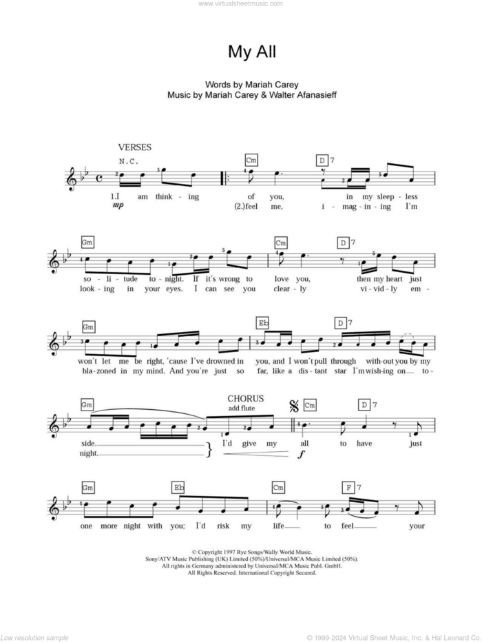 My All sheet music for piano solo (chords, lyrics, melody) by Mariah Carey and Walter Afanasieff, intermediate piano (chords, lyrics, melody)