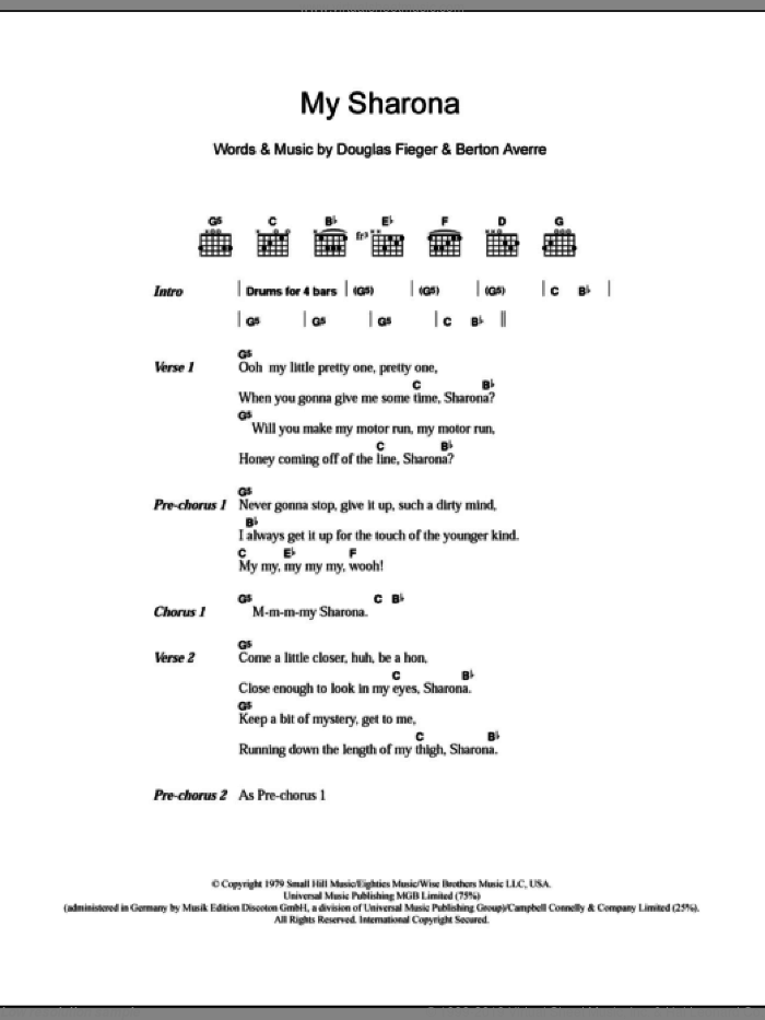 My Sharona sheet music for guitar (chords) by The Knack, Berton Averre and Doug Fieger, intermediate skill level