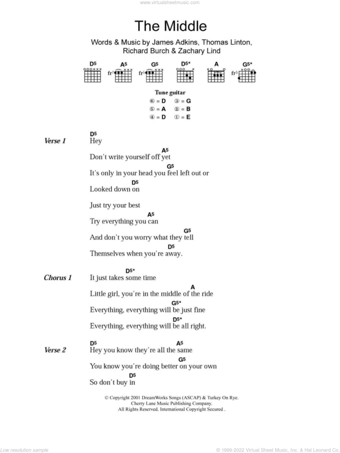 The Middle sheet music for guitar (chords) by Jimmy Eat World, James Adkins, Richard Burch, Thomas Linton and Zachary Lind, intermediate skill level