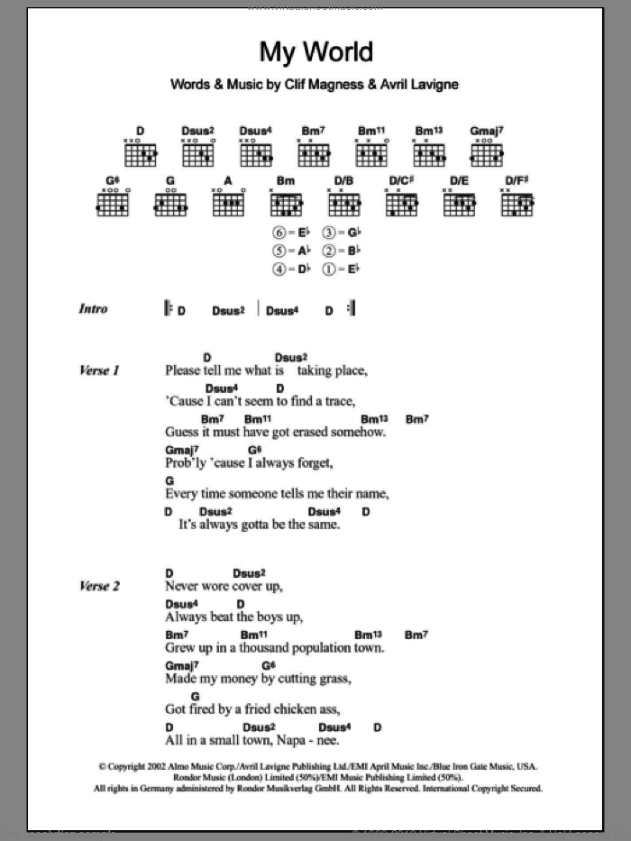 My World sheet music for guitar (chords) by Avril Lavigne and Clif Magness, intermediate skill level