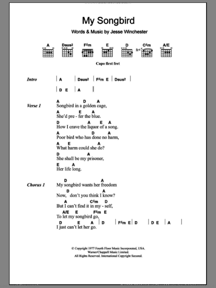 My Songbird sheet music for guitar (chords) by Emmylou Harris, Jesse Winchester and Lenou, intermediate skill level