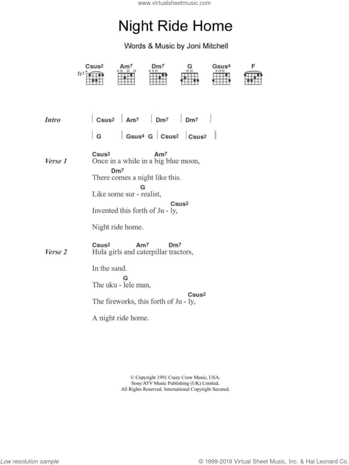 Fantástico Escuela primaria Democracia Mitchell - Night Ride Home sheet music for guitar (chords) (PDF)