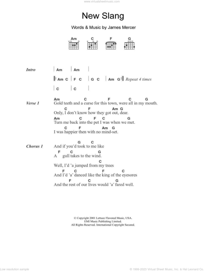 New Slang sheet music for guitar (chords) by The Shins and James Mercer, intermediate skill level