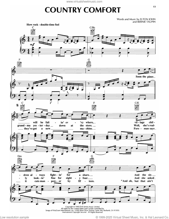 Country Comfort sheet music for voice, piano or guitar by Rod Stewart, Juice Newton, Bernie Taupin and Elton John, intermediate skill level