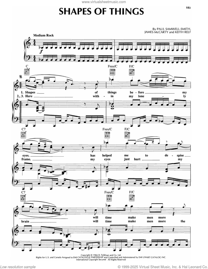 Shapes Of Things sheet music for voice, piano or guitar by Rod Stewart, James McCarty, Keith Relf and Paul Samwell-Smith, intermediate skill level