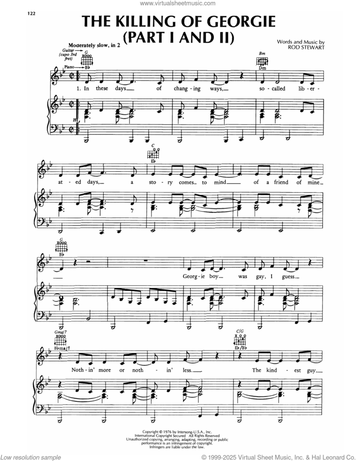 The Killing Of Georgie (Part I And II) sheet music for voice, piano or guitar by Rod Stewart, intermediate skill level