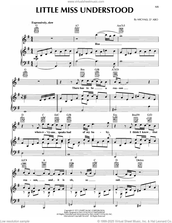 Little Miss Understood sheet music for voice, piano or guitar by Rod Stewart, intermediate skill level