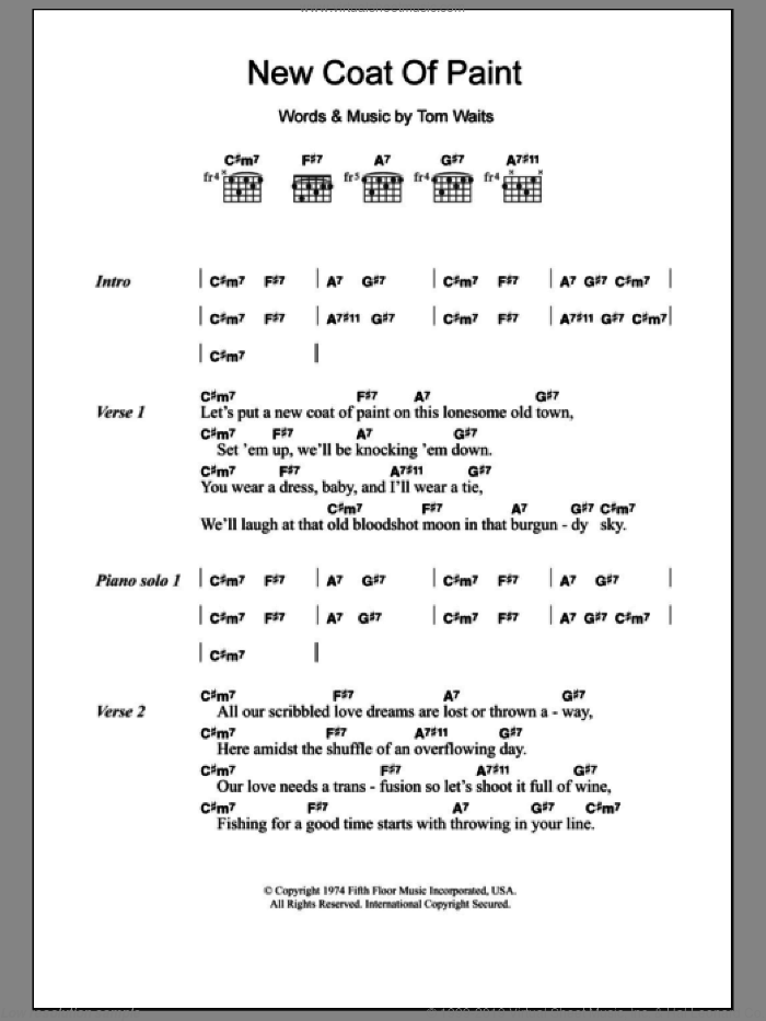 New Coat Of Paint sheet music for guitar (chords) by Tom Waits, intermediate skill level