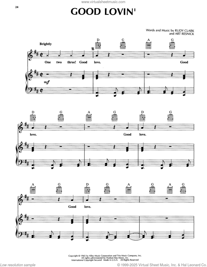 Good Lovin' sheet music for voice, piano or guitar by Bobby McFerrin, Arthur Resnick and Rudy Clark, intermediate skill level