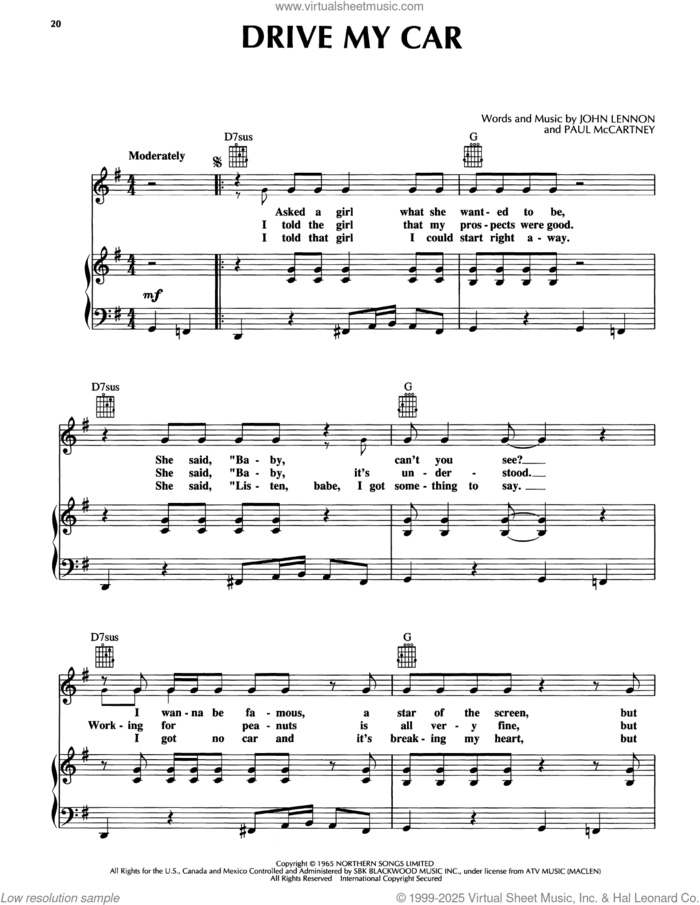 Drive My Car sheet music for voice, piano or guitar by Bobby McFerrin, John Lennon and Paul McCartney, intermediate skill level