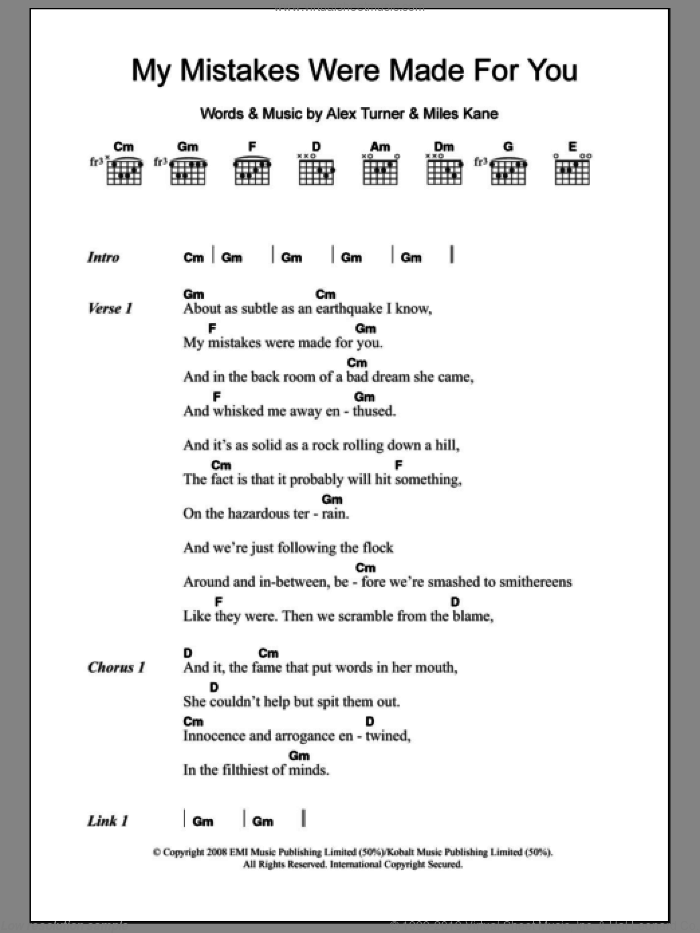 My Mistakes Were Made For You sheet music for guitar (chords) by The Last Shadow Puppets, Alex Turner and Miles Kane, intermediate skill level