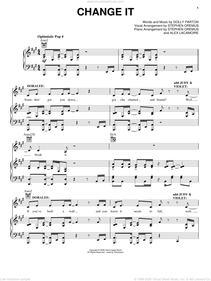 Change It (from 9 to 5: The Musical) sheet music for voice, piano or guitar by Dolly Parton and 9 To 5 (Musical), intermediate skill level