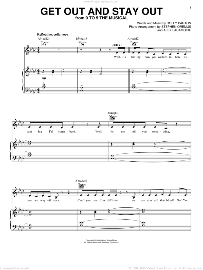 Get Out And Stay Out (from 9 to 5: The Musical) sheet music for voice, piano or guitar by Dolly Parton and 9 To 5 (Musical), intermediate skill level