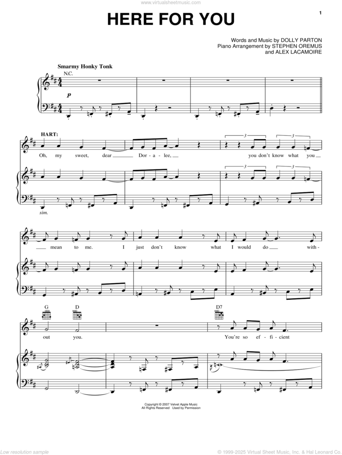 Here For You (from 9 to 5: The Musical) sheet music for voice, piano or guitar by Dolly Parton and 9 To 5 (Musical), intermediate skill level