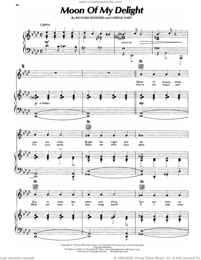 Moon Of My Delight (from Chee-Chee) sheet music for voice, piano or guitar by Richard Rodgers, Lorenz Hart and Rodgers & Hart, intermediate skill level