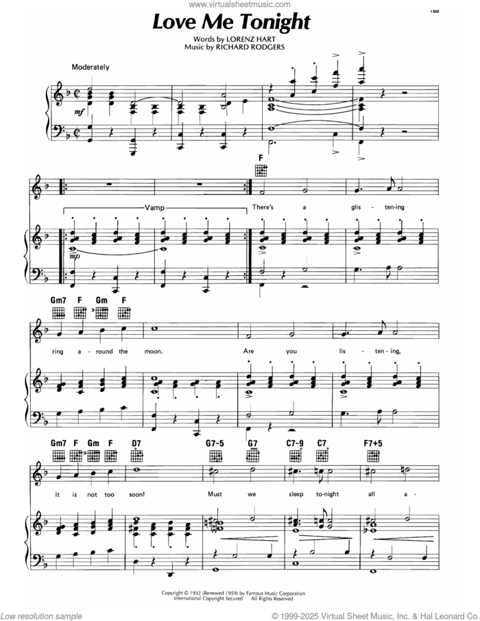Love Me Tonight sheet music for voice, piano or guitar by Richard Rodgers, Lorenz Hart and Rodgers & Hart, intermediate skill level