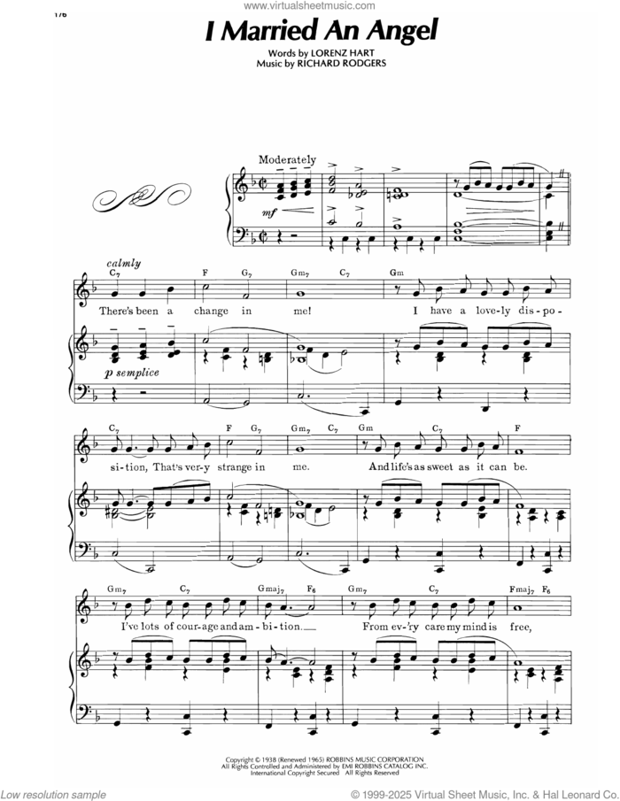 I Married An Angel sheet music for voice, piano or guitar by Lorenz Hart and Richard Rodgers, intermediate skill level