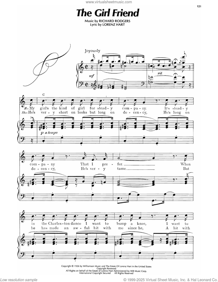 The Girl Friend sheet music for voice, piano or guitar by Lorenz Hart and Richard Rodgers, intermediate skill level
