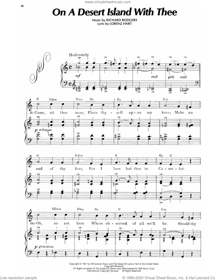 On A Desert Island With Thee (from A Connecticut Yankee) sheet music for voice, piano or guitar by Lorenz Hart and Richard Rodgers, intermediate skill level