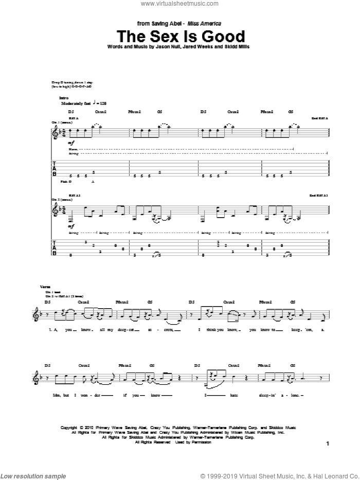 The Sex Is Good sheet music for guitar (tablature) by Saving Abel, Jared Weeks, Jason Null and Skidd Mills, intermediate skill level