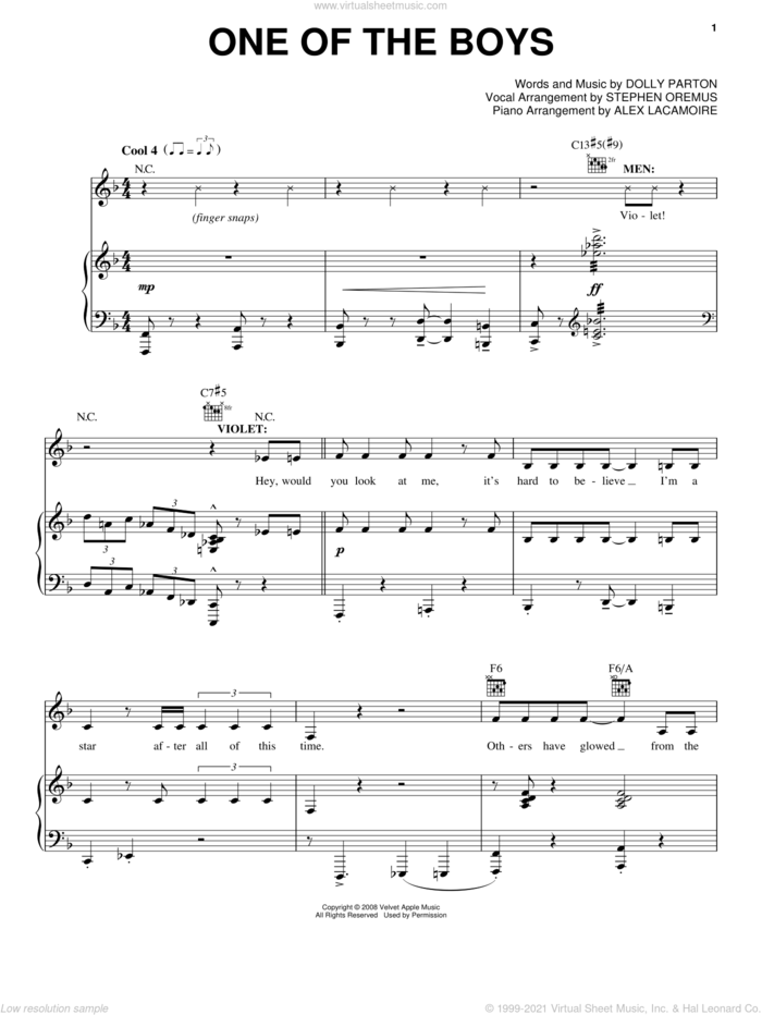One Of The Boys (from 9 to 5: The Musical) sheet music for voice, piano or guitar by Dolly Parton and 9 To 5 (Musical), intermediate skill level